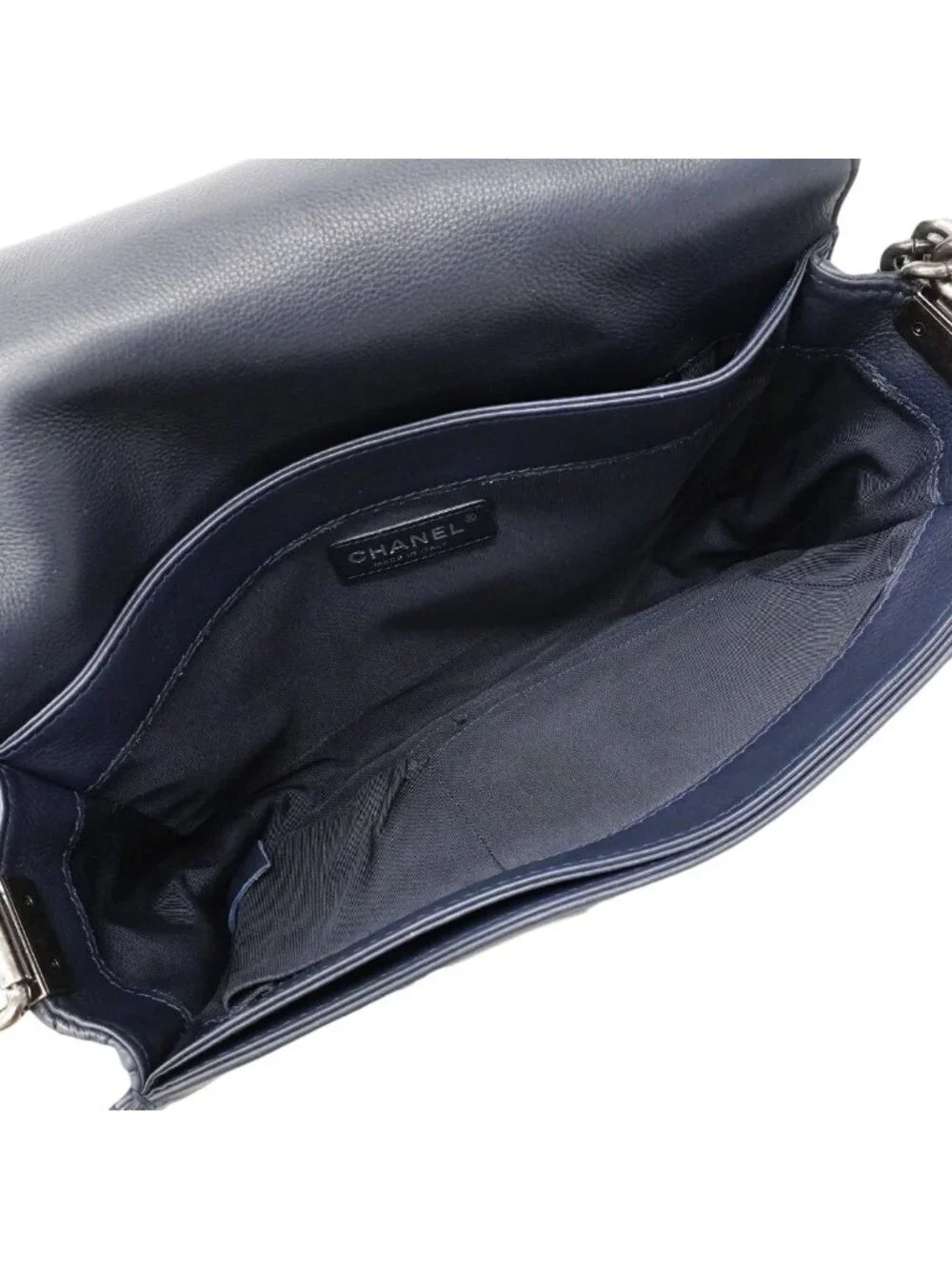 Chanel Shoulder Bag Boy Lambskin Navy Silver